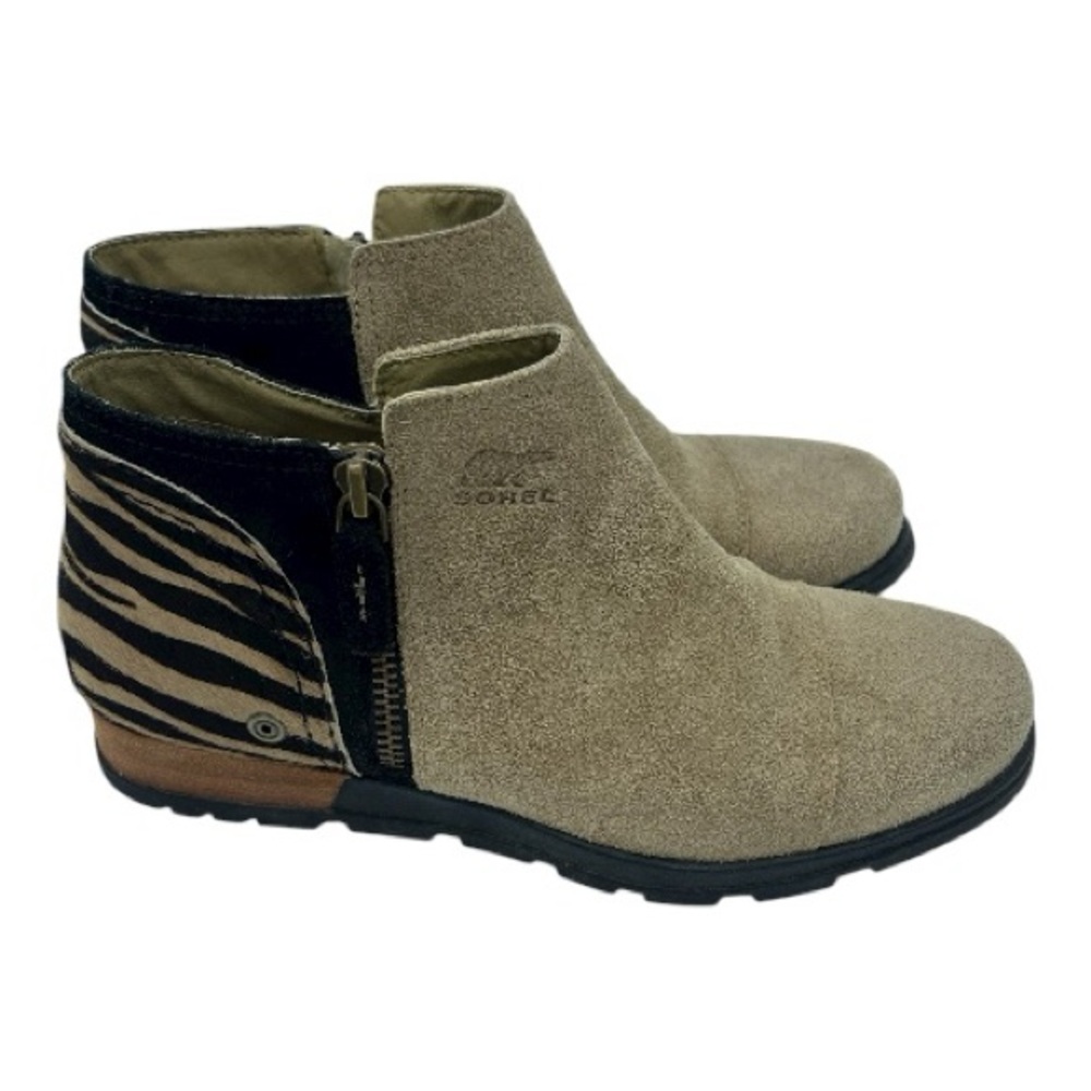 Sorel Boots Major  Zebra Print Ankle Booties Taupe Suede NL2209-265 Size 10